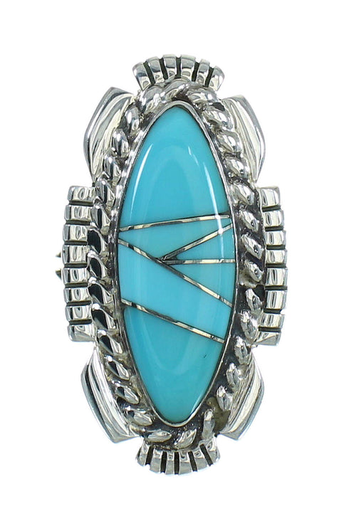 Authentic Sterling Silver Southwestern Turquoise Ring Size 7-1/4 QX85098